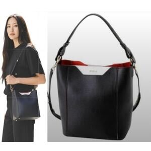Furla Shoulder Bag Fantasa Handbag Duo Black Leather Modern Chic Luxury $500